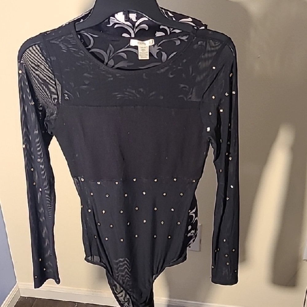 Black Mock Neck Bodysuit with Cut Out Embellishments